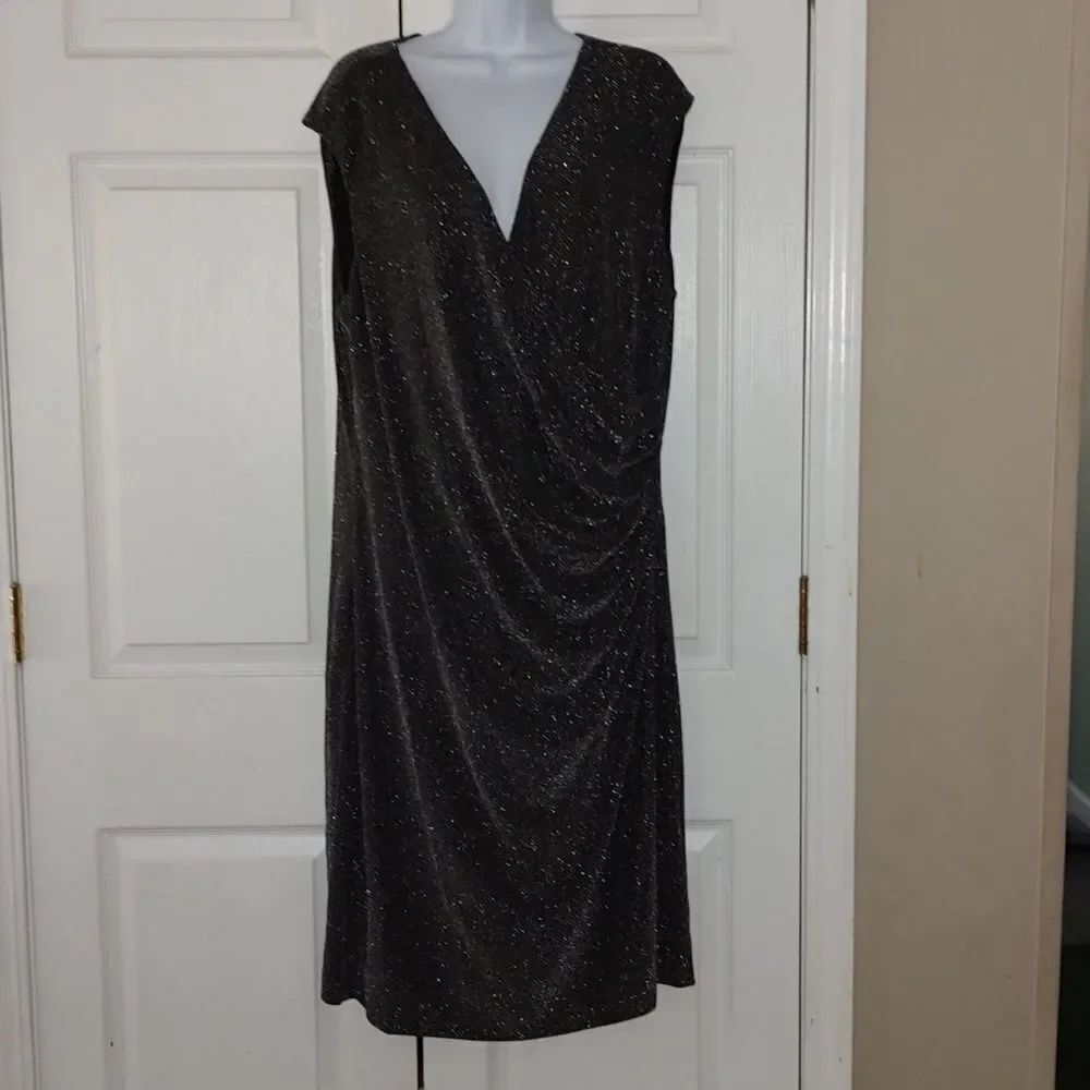 Lauren Ralph Lauren Green label black shimmery evening cocktail dress Sz 18W